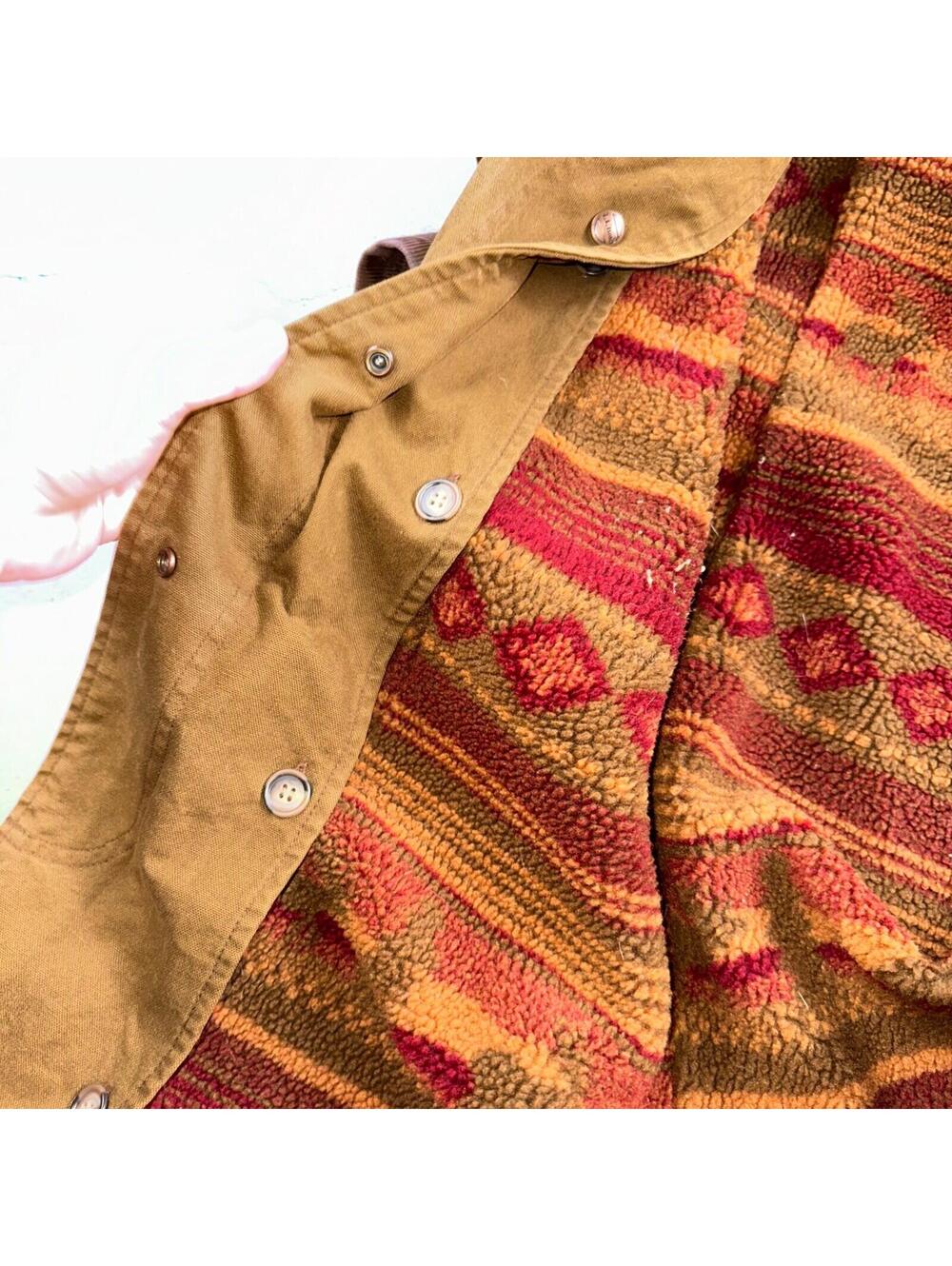 Vintage LL Bean Aztec Fleece Lined Womens Canvas Long Button Duster Coat M - Picture 7 of 16
